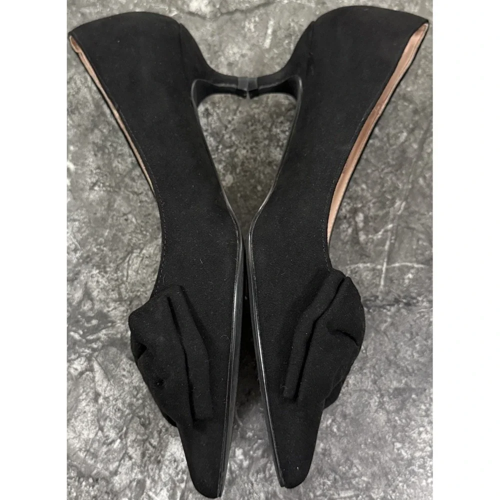 Journee Collection Black Velvet Bow Pointed Toe Kitten Heel Pumps Womens Sz 9